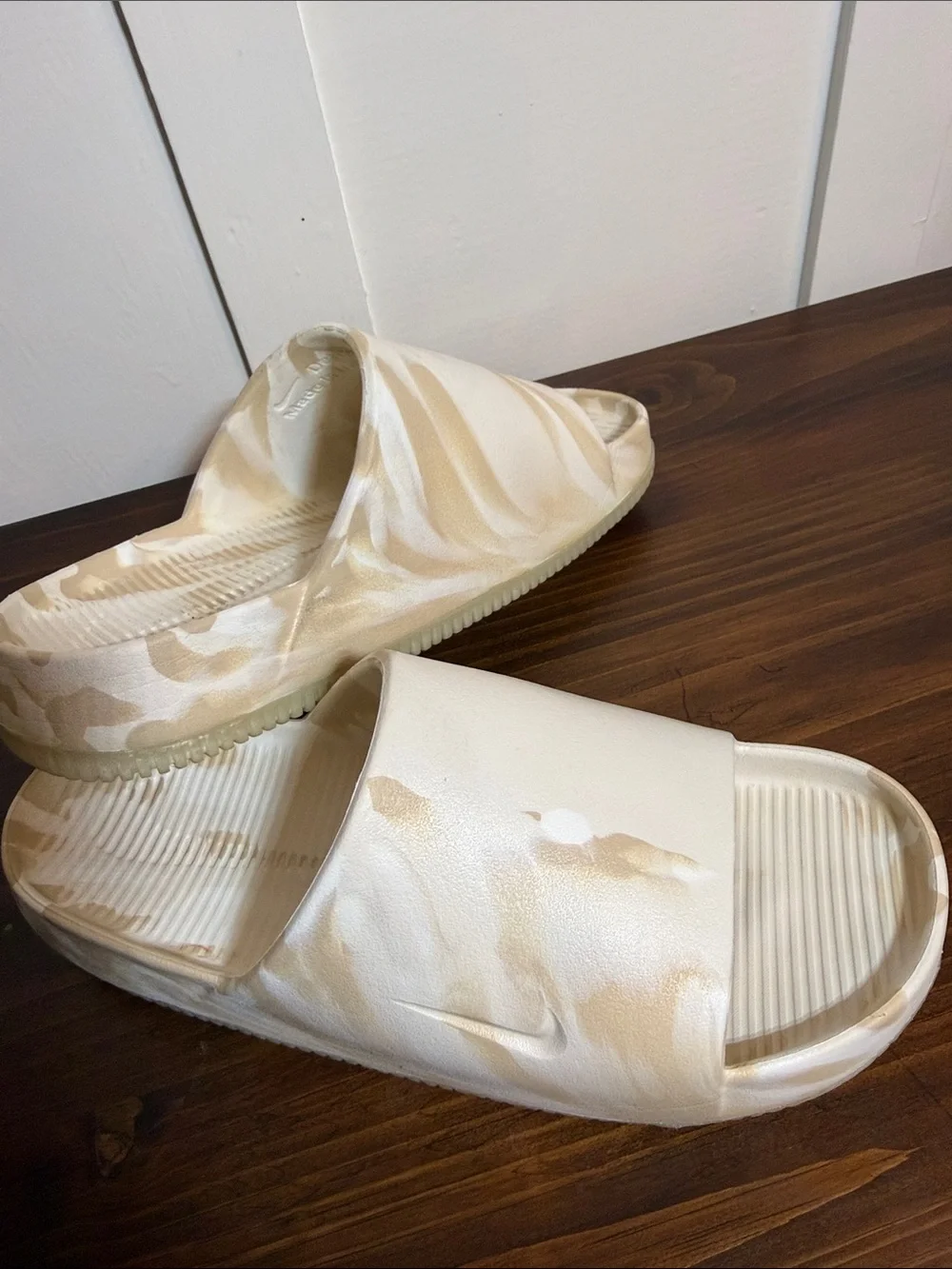 Nike Marbled Foam Slides Cream Beige Comfort Sandals M9 W10
